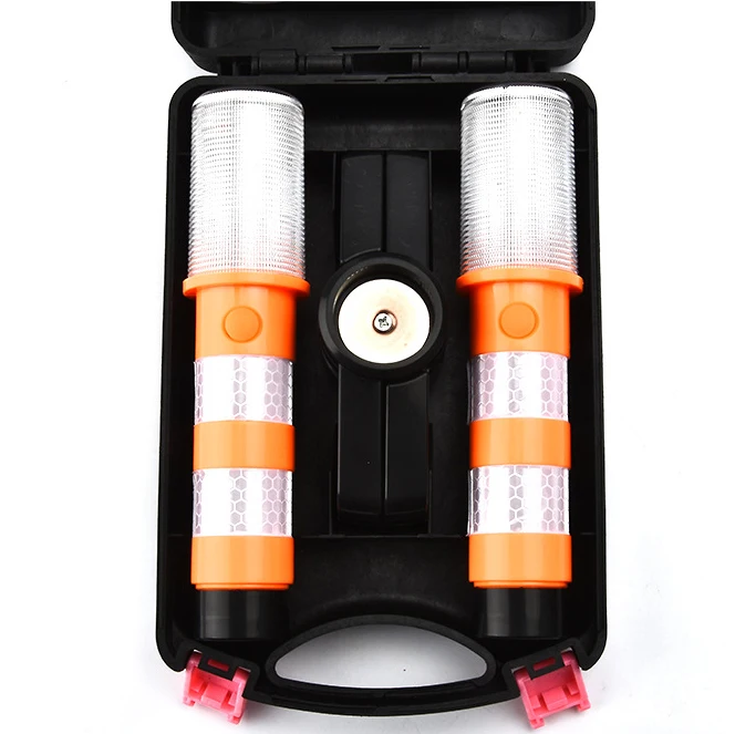 2pc LED Magnetic Flashlight Emergency Roadside Flares Detachable Stand Beacon Safety Strobe Light Warning Signal Alert SOS Light