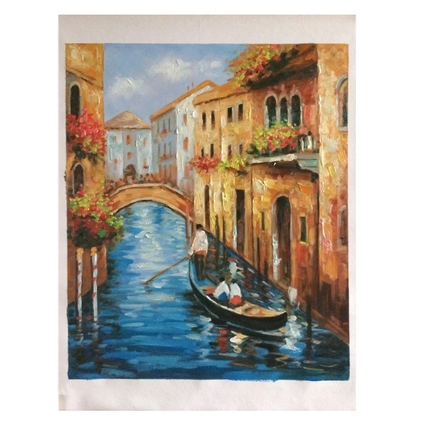 100% Real Hand Painted Italy Venice Gondola Landscape Oil Painting on the Canvas by Professional Artist for Home Wall Art Decor