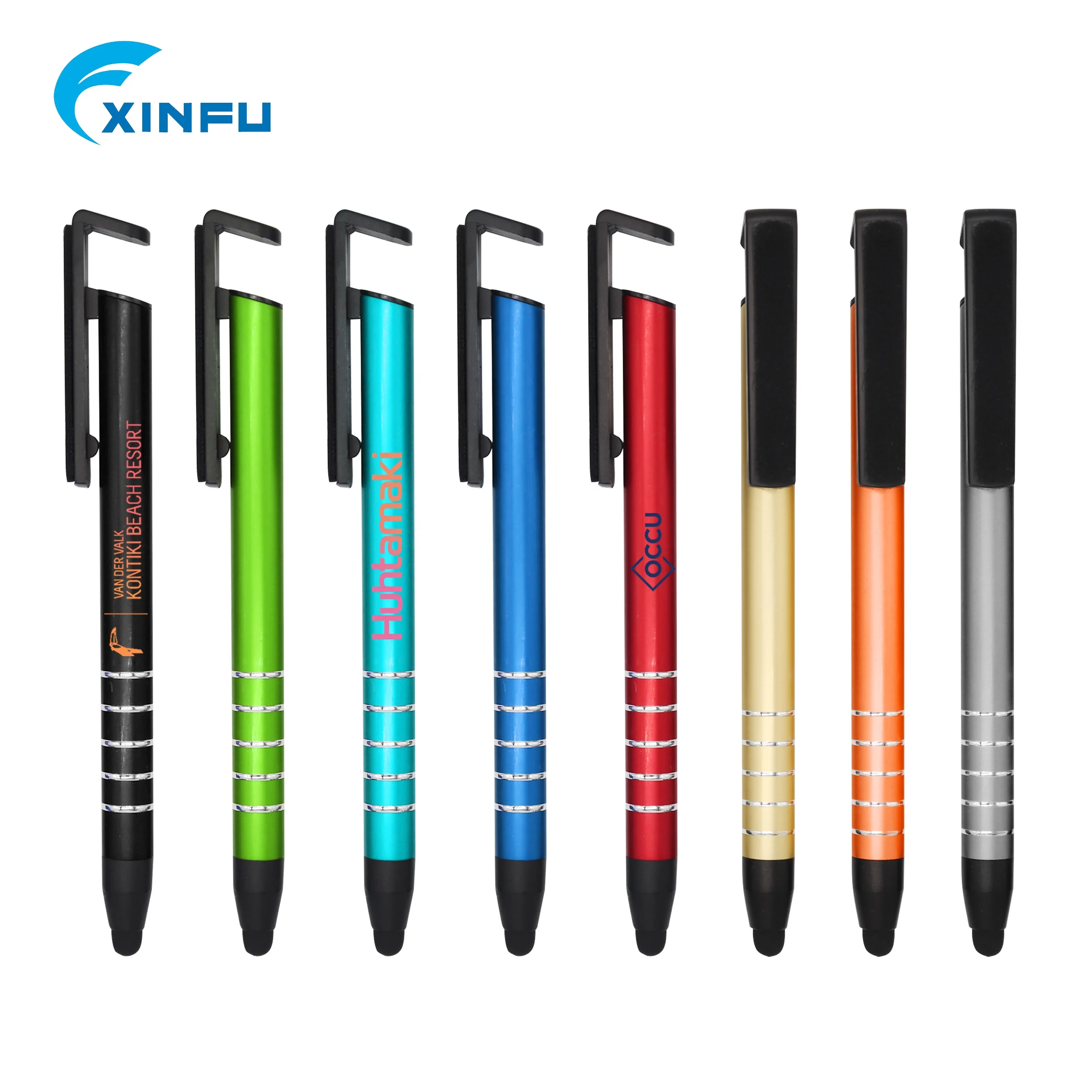 
Metal pen with mobile phone holder stand and stylus custom colour logo metal pen 