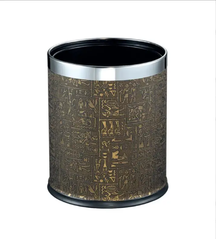 High-end Open Top Artificial Leather Garbage Bin Double Layer Round Room Trash Can