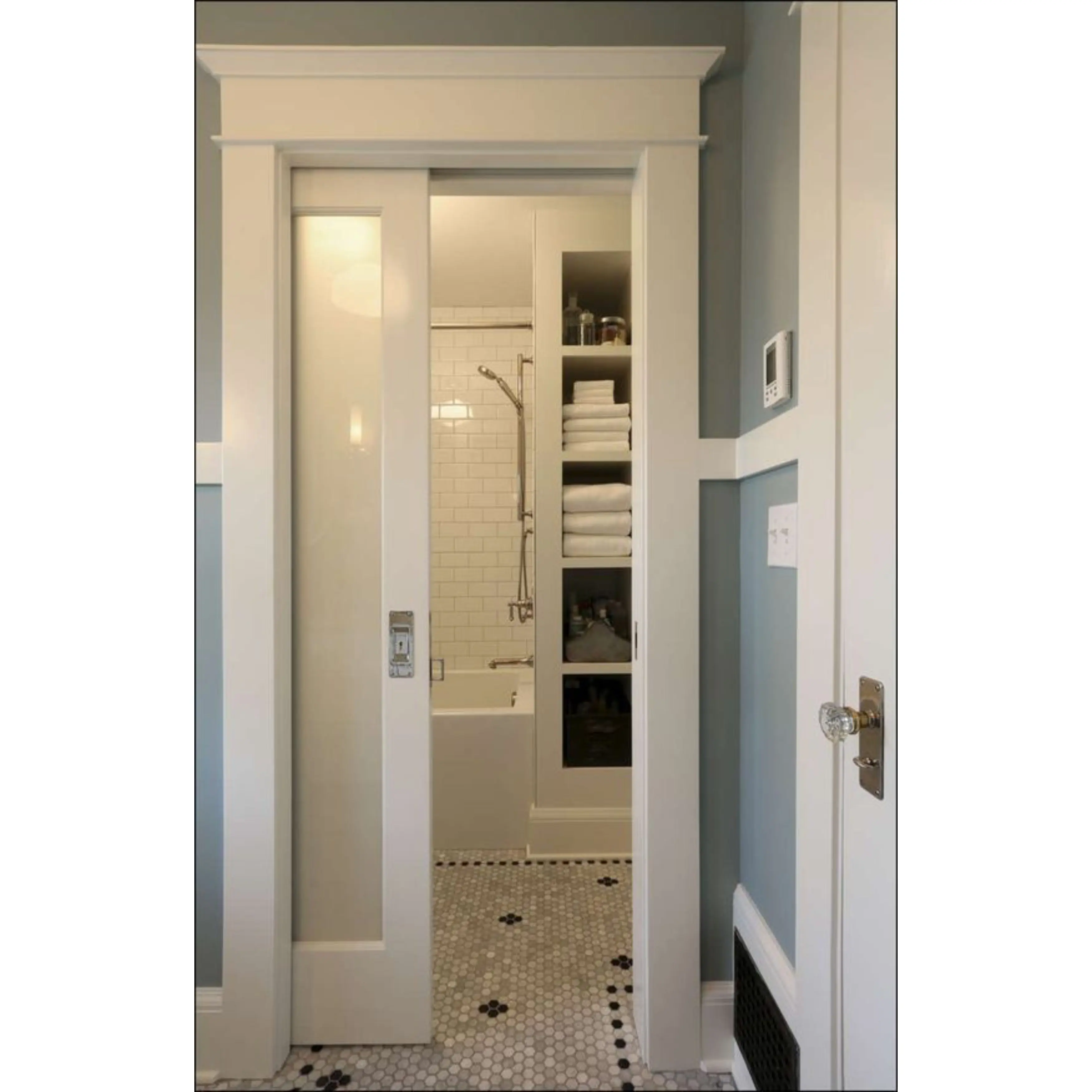 Single Panel Solid Wood Frosted Tempered Glass Pocket Doors Interior for Houses