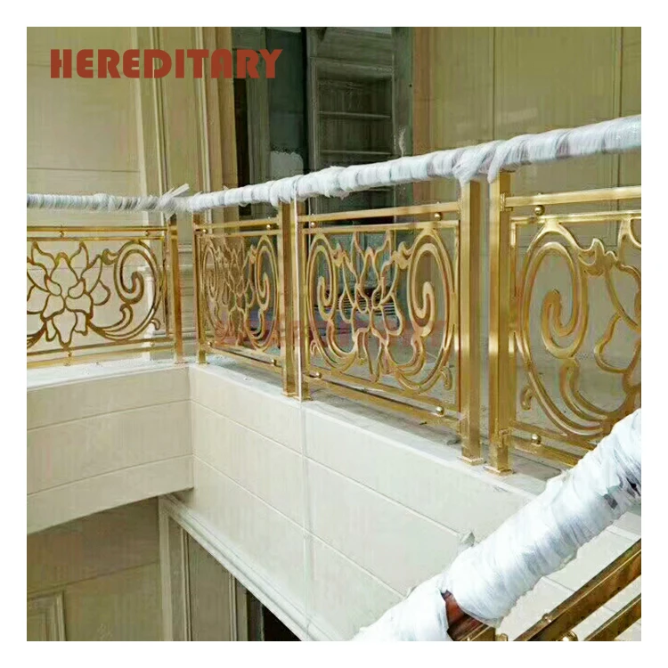 Custom royal aluminium metal balusters carved brass stair railing handrails