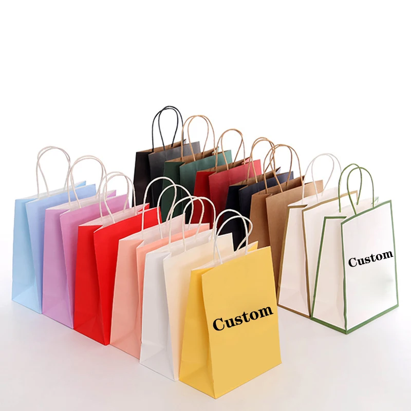 Custom High Quality Recycled Luxury Brown Kraft Gift Shopping Paper Bags Printer Your Logo With Handles