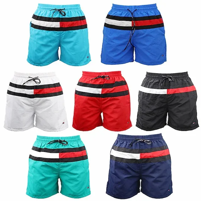 New Swim Trunks Board Drawstring Elastic Waist Block Comfort Breathable Short Casual Holiday mens running shorts