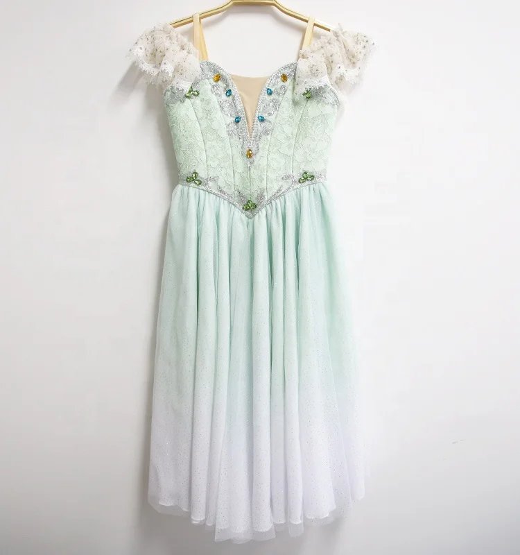 R0009 Wholesale Mint Green Performance Stage Costume Dancewear Long  Romantic Ballet Dress For Women