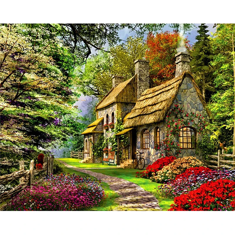 Digital oil painting hand-painted spring cottage DIY graffiti bedroom decoration painting DIY painting by number