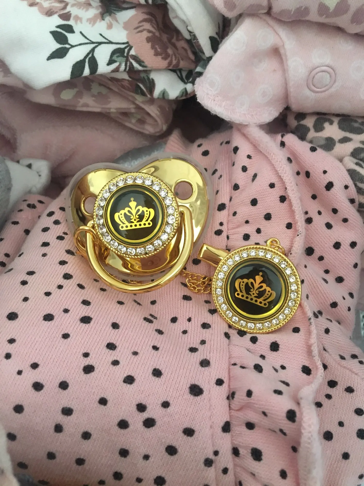 10 Colors Custom Personalized Luxury Newborn Infant Crown Silicone Orthodontic Nipple Golden Sleep Soother Soothing Pacifier