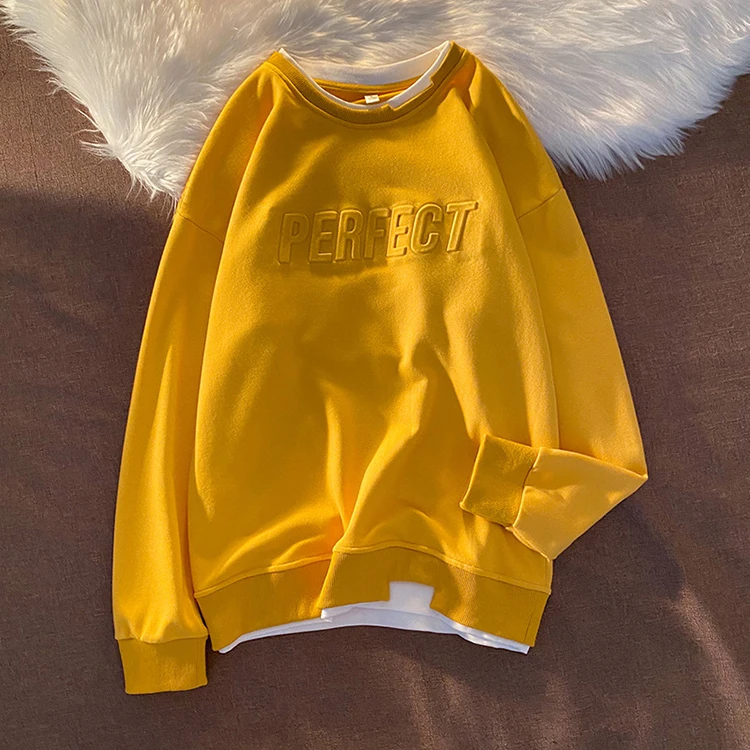 wholesale custom spring fashion double layer t-shirts loose korean style fitted two layer hoodless sweatshirt for men