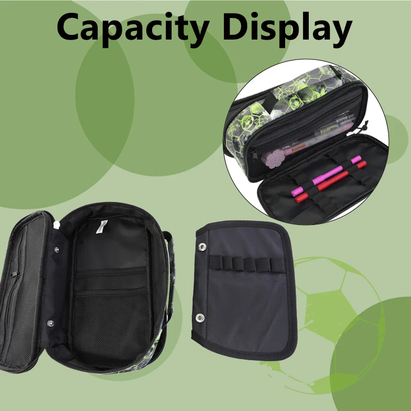 New Football Series Fabric Pencil Pouch Large Capacity Button Interlayer Zipper Pencil Case Portable Kids Stationery Bags