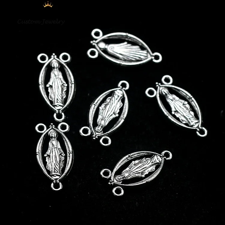 
Suntown Threehole Pendant Connector Christian Accessories Virgin Mary Jewelry Findings Virgen Maria Pendant Silver Plated Charms 