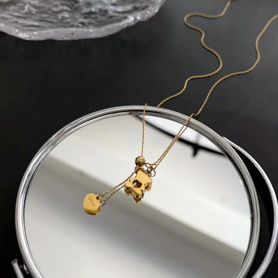 Золотая нержавеющая сталь 18K Рисование тип регулируемый медведь любовь кулон ожерелье
