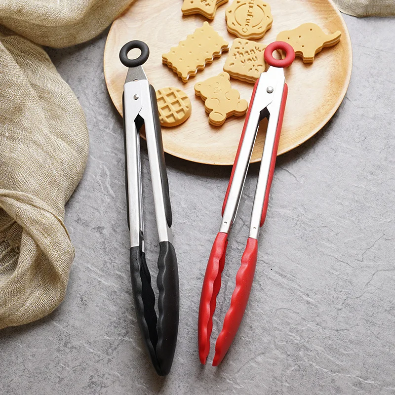 Amazon Hot Sales Heat Resistant Non-Stick Stainless Steel Kitchenware Accessories Tools Silicone Kitchen BBQ Food Tongs