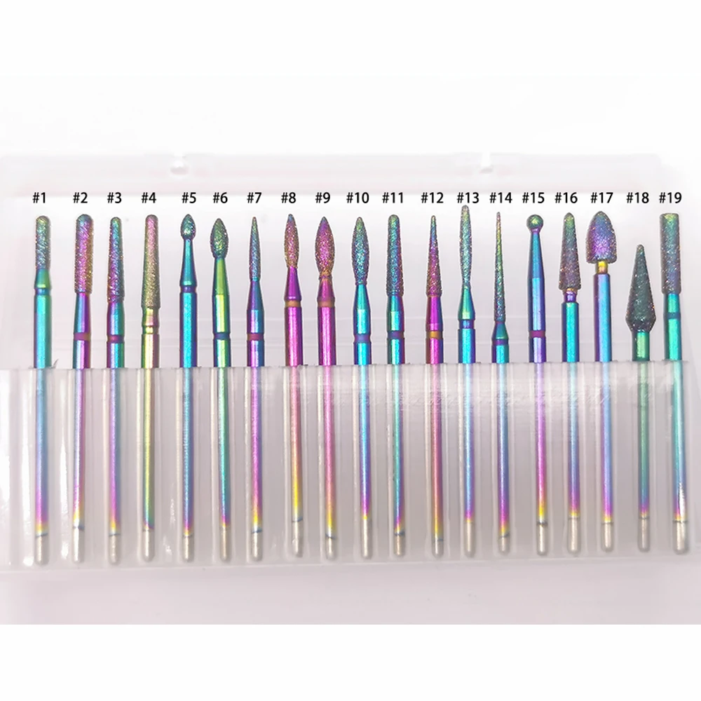 Распродажа алмазное сверло радужного цвета для ногтей вращающееся на 3/32 дюйма кутикулы сверла маникюра в форме пламени