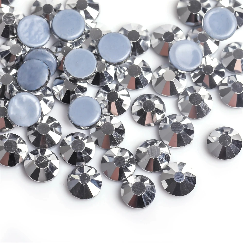 Flatback Hot Fix Rhinestone Wholesale Bulk SS6-SS30 Black Hematite Strass Stones Iron On Glass Crystal Hotfix Rhinestones