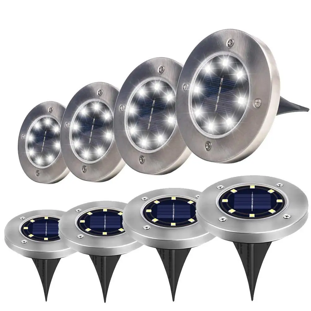 2023 LED Solar Ground Outdoor Garden 8 Led Pathway Lawn Disk Underground Lamp