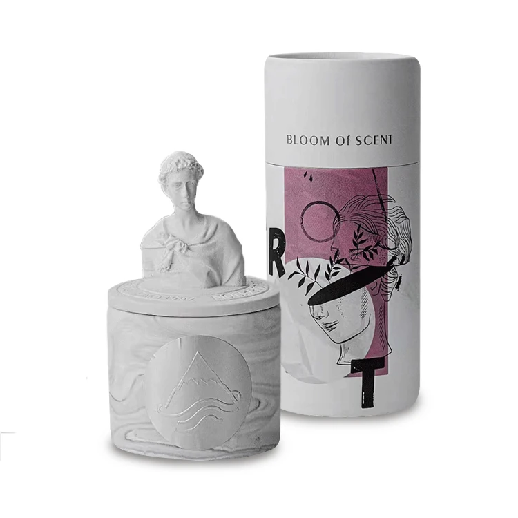 Custom  Decorative Candles Fragrance Greek Sculpture David Statue Vessels Candles Scented Ceramic Candle Jar With Lid
