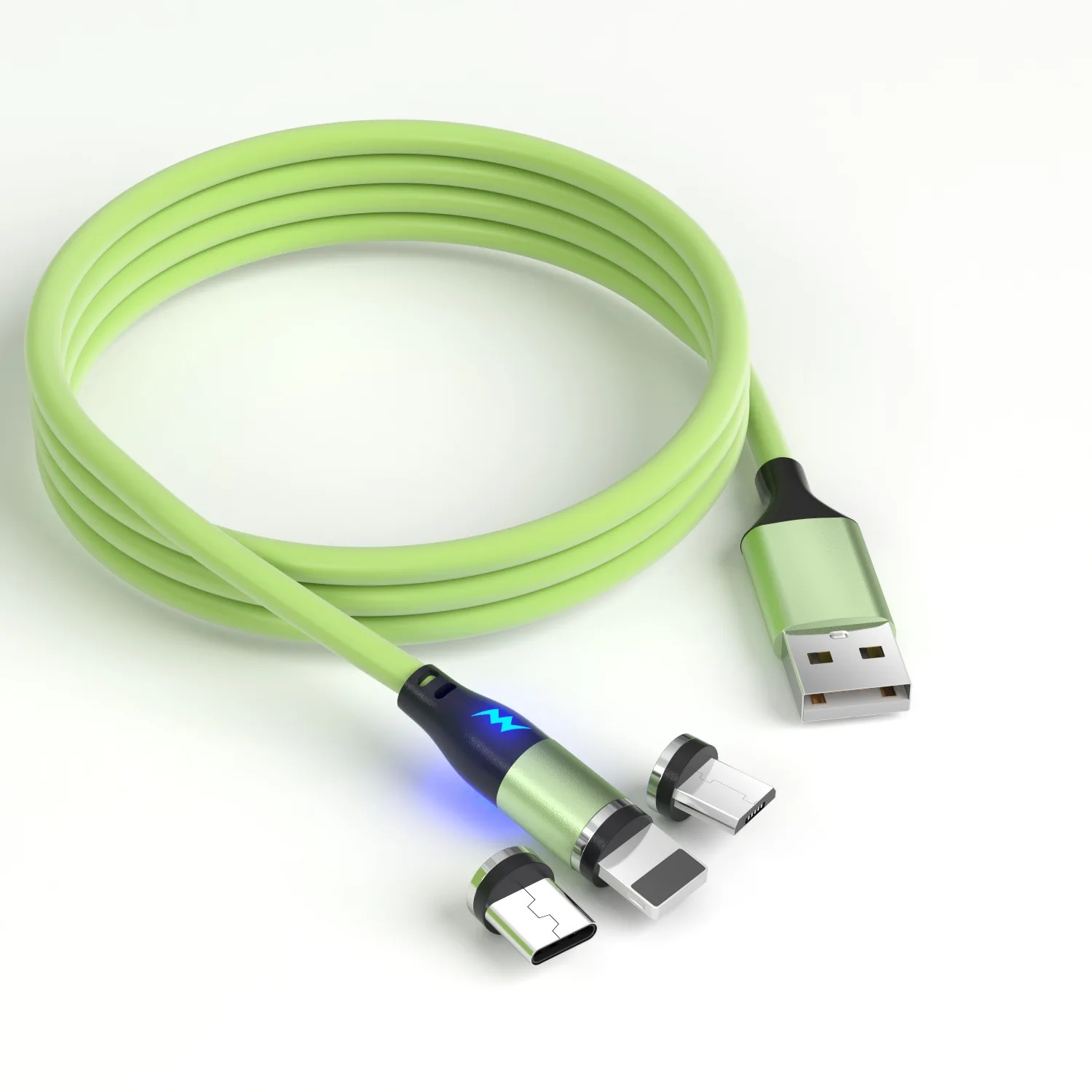 
1M 3 In 1 Soft Liquid Fast Charge Data Magnetic Silicone Magnet USB c Cable 