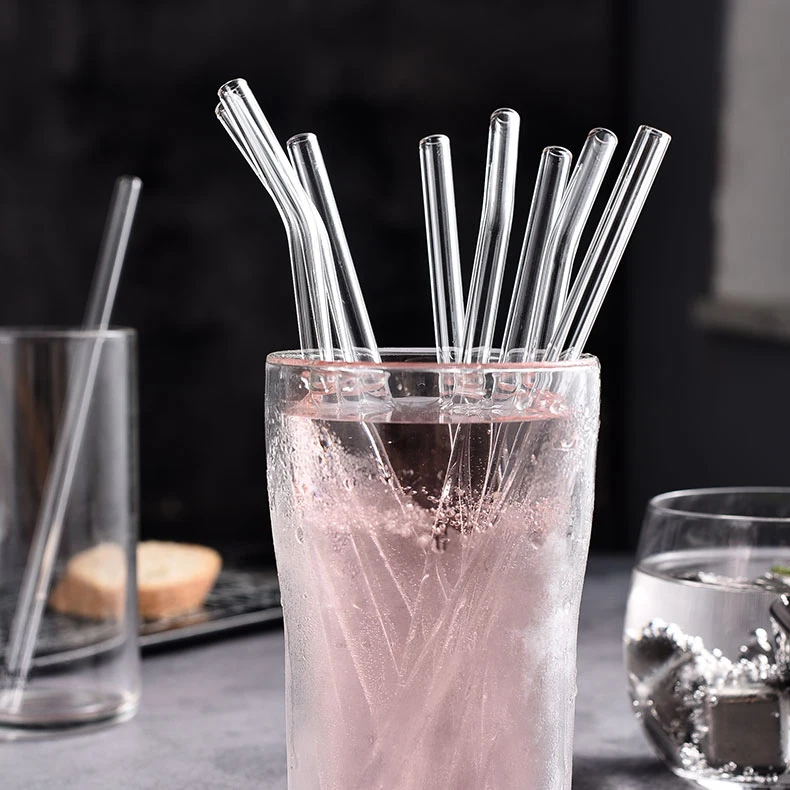 0.8 20cm Reusable Clear High Borosilicate Heat-Resistant Cocktail Straw Environmentally Friendly Glass Straws Logo Drinking