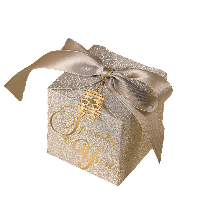 Gold Silver Luxury Birthday Party Wedding Favor Packaging Glitter Paper Gift Box Bag Sweet Candy Boxes With Ribbon