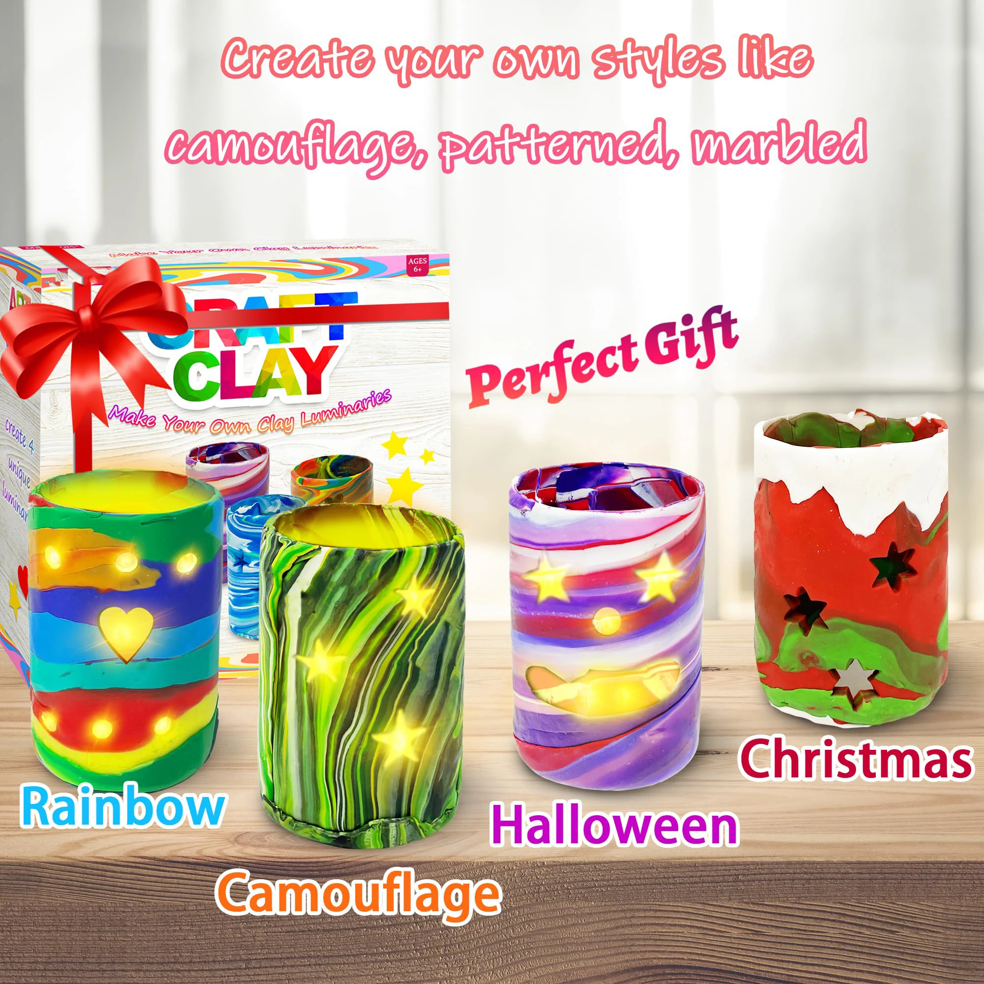 DIY Light-up Clay Lanterns Making Set Make Your Own Clay Luminaries Clay Arts&Crafts School Project Toy STEM for Kids