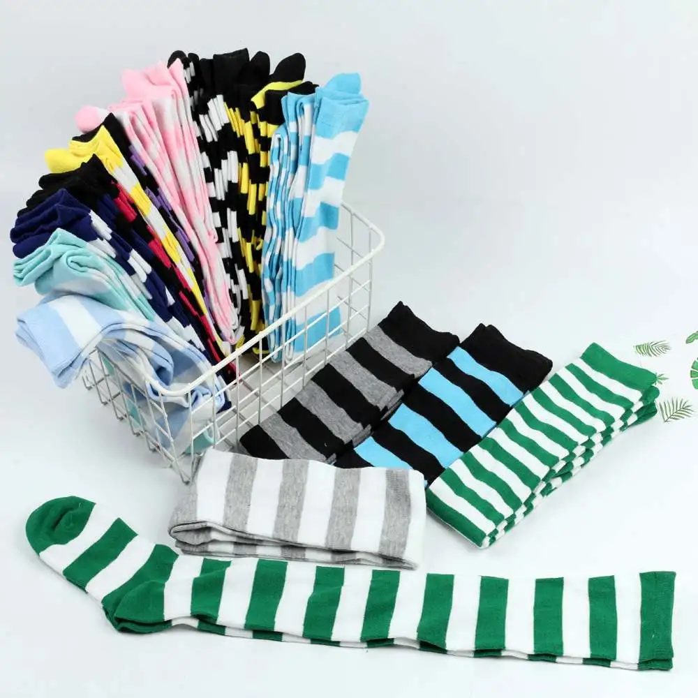 Wholesale Fall Fashion Christmas Party Striped Women Stockings Soft Cotton Fancy Stripes Over Knee Socks Women