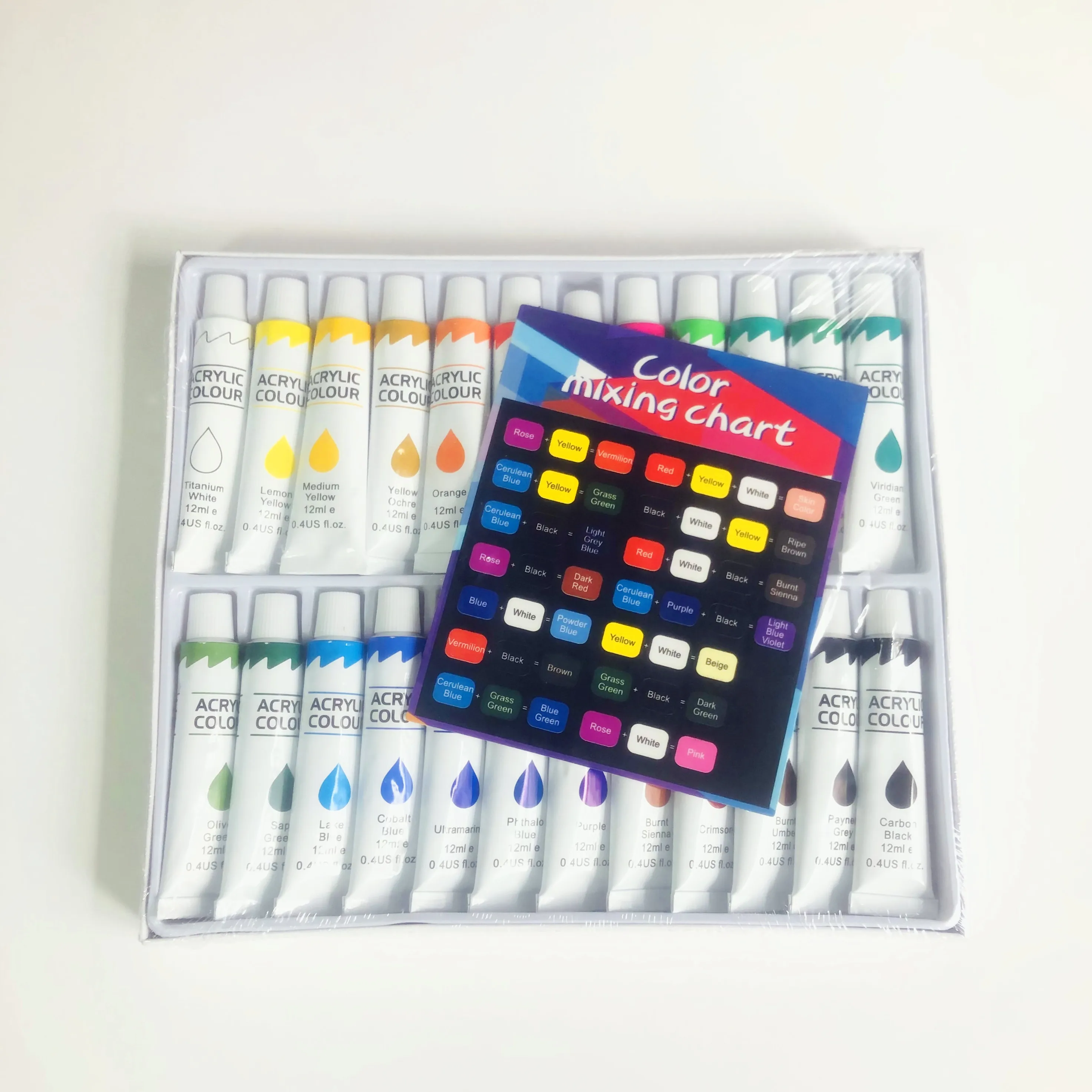 Customizable 12ml Tube Acrylic Pigments 12/24 Colors for Art Painting on Canvas Glass Paper Packaged Set