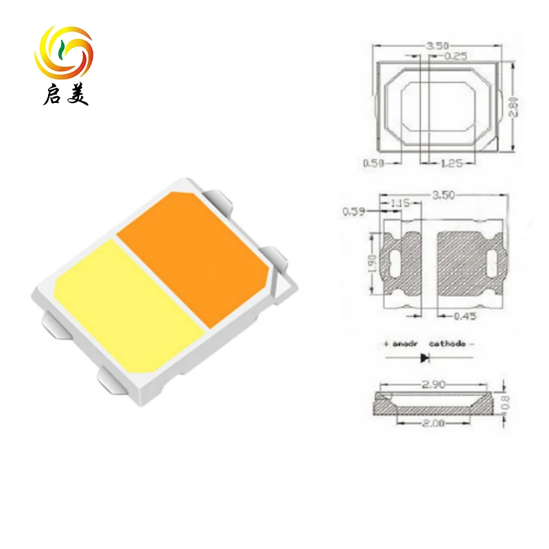 Double Color 2 In 1 Dual CCT Cool  White 0.2W 0.5W  Bi-color Smd Led For Smart Homeappliance 2835 White+Warm