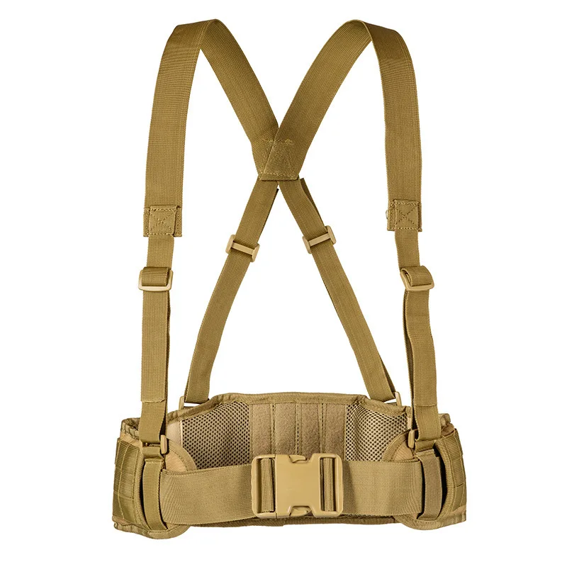 MOLLE Battle Belt w/ Suspenders CAMO Adjustable Functional Tactical Chest Harness belt