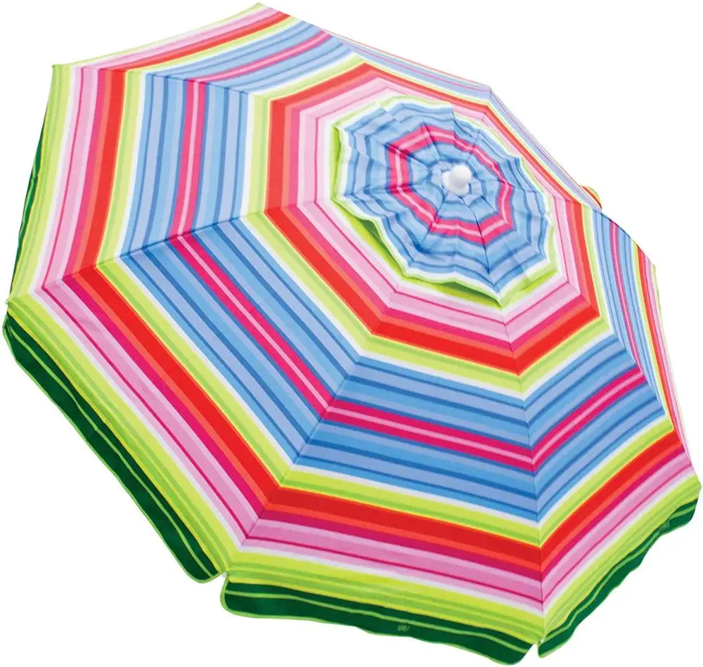 Patio Outdoor Cheap Beach 6-Foot UPF 50+ Pop Surf Stripes Beach Umbrella with Built-in Sand Anchor