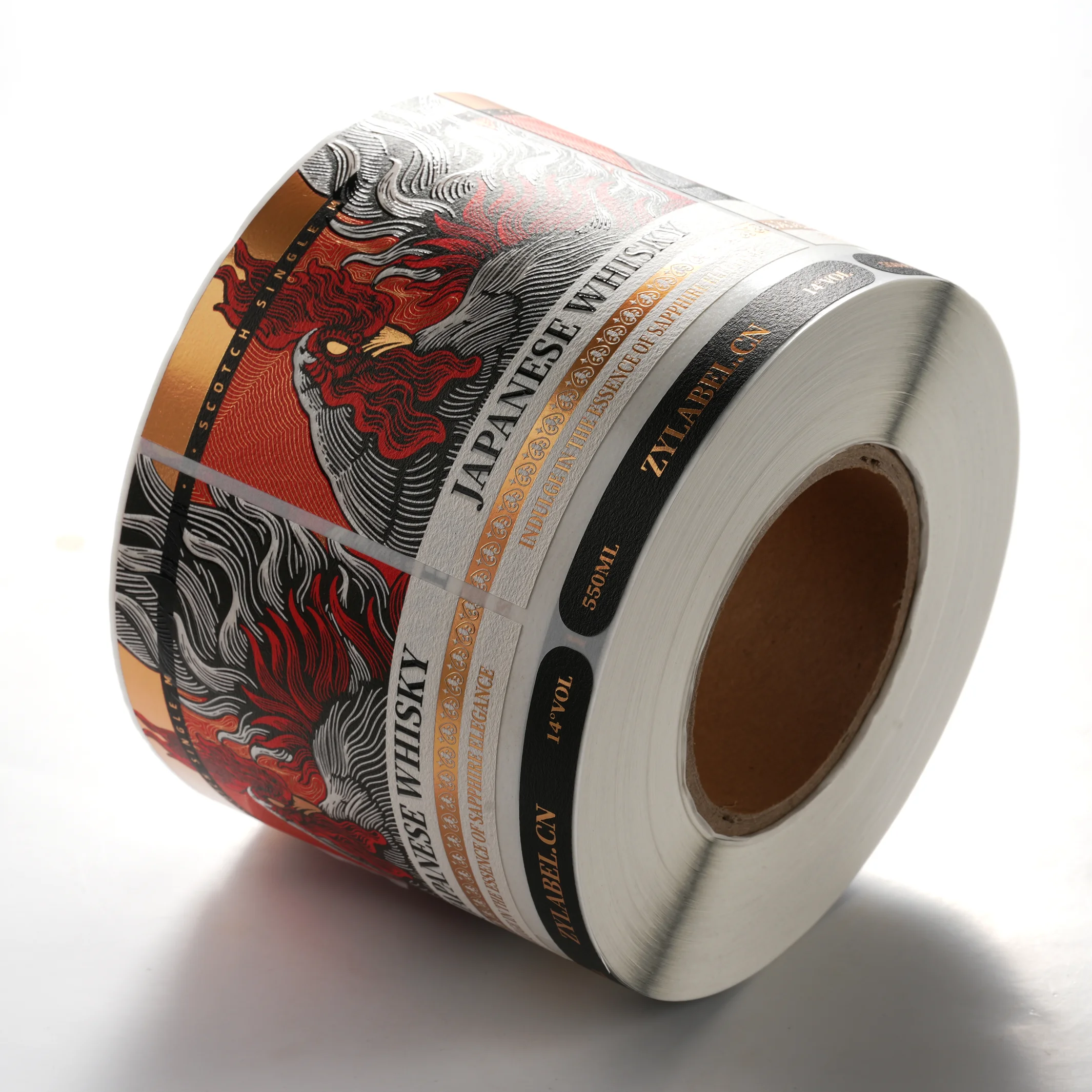 Product Bottle Label Printing Custom Adhesive Sticker Roll Wine Sticker Texture Lustrous Silver Foil Stamping Glossy Sticker