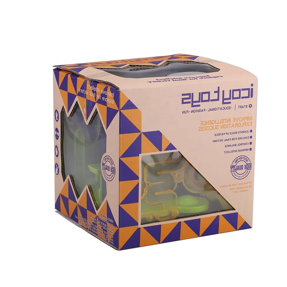 3D funny brain fidget toy labyrinth rolling beads transparent square maze cube for kids