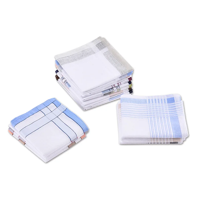 Panuelos de algodon para hombr Bulk Wholesale Low MOQ 43x43cm 100% Cotton Striped Pocket Square Yarn Dyed Handkerchiefs For Men