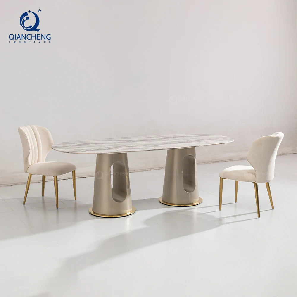 Wholesale nordic white marble top stainless steel dining table restaurant luxury gold dining 4 chairs and tables set