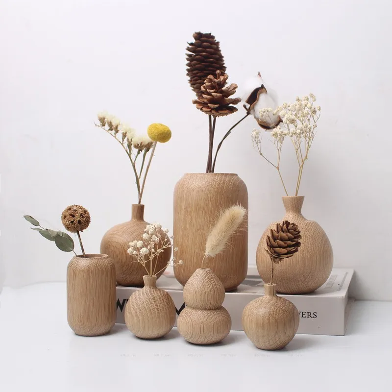 Eco-friendly engraved logo Wooden Vase Custom Design Minimalist Wood Flower Bottle Interior Decorative Bamboo Vase