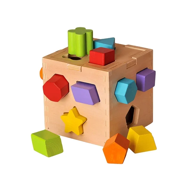 Wood educational game toy 6 sides learning sorting cube for baby sorting cube