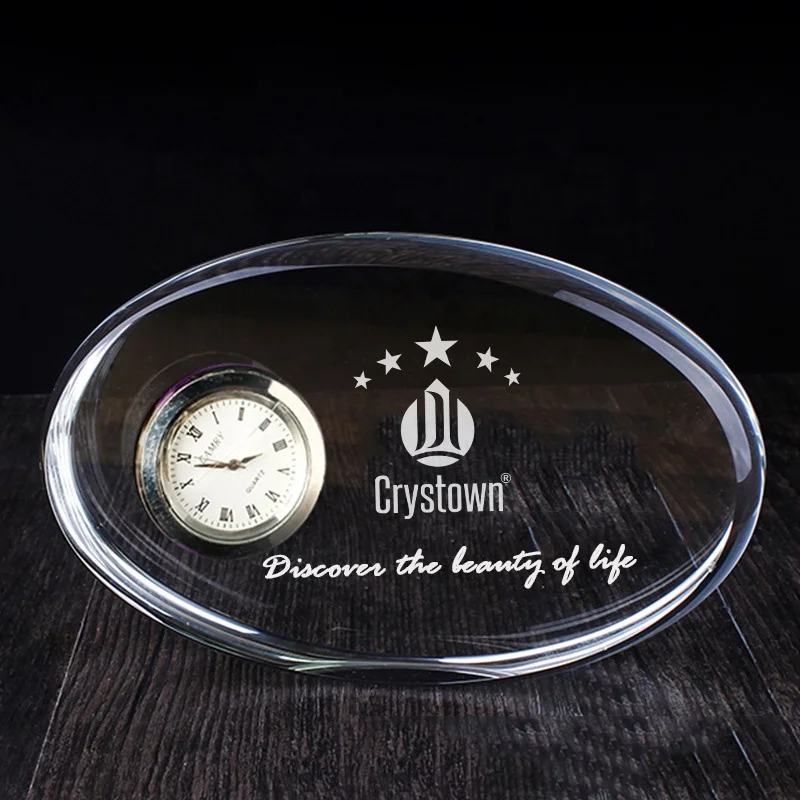 Crystown Creative Crystal Table Clock Arched Oval Heart Diamond Pyramid Classic Gold Dial Glass Clock For Wedding Desktop