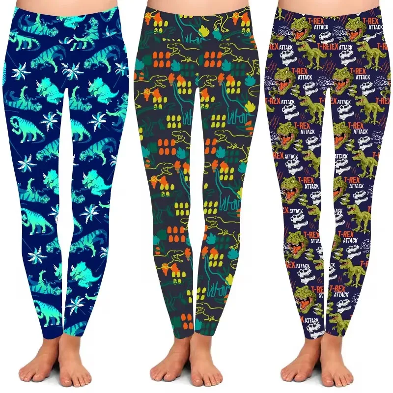 Factory direct sales quality high waist butter soft skeleton bone abstract dinosaur leggings