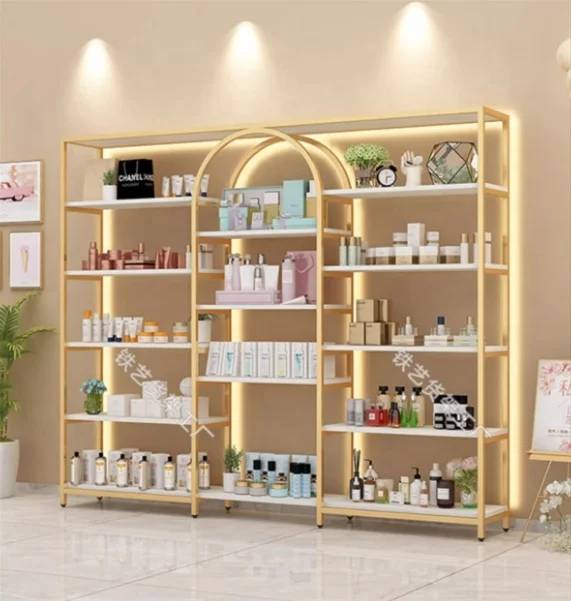 Hot Sales Nail Oil Glue Cosmetics FMCG Multi-layer Shelf Gold Black and White Iron Art For Beauty Salon Retail Store Super