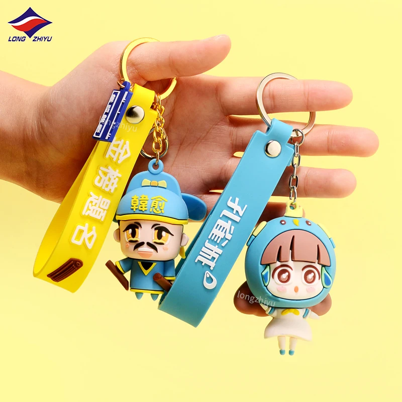 Longzhiyu 17 Years Factory 3D Custom Keychain Chinese Style Character PVC Keyring Personalized Design Promotional Gifts