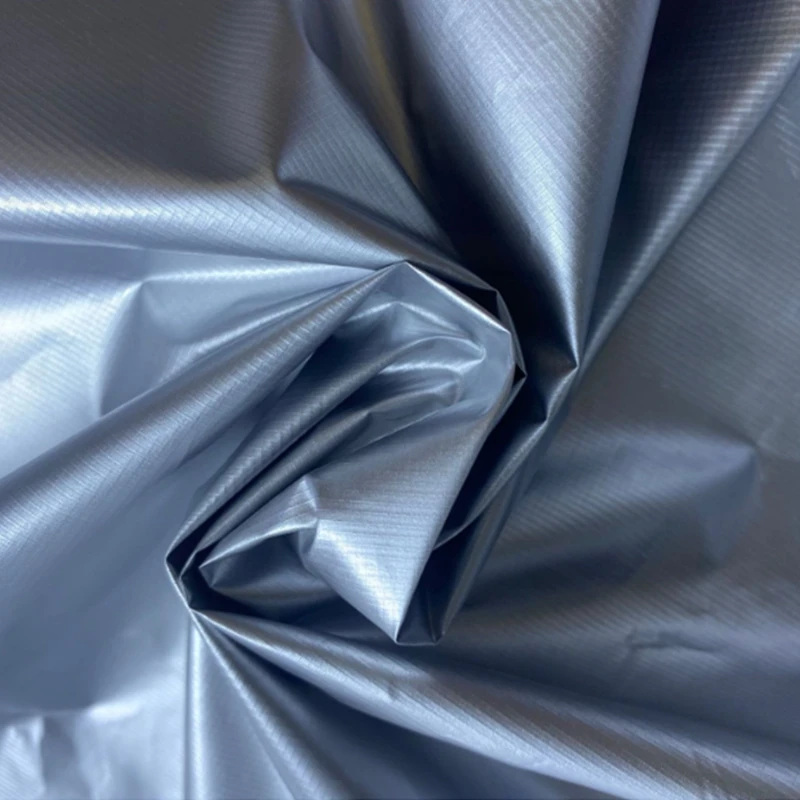 100% Polyamide 20D Silver Ripstop Nylon Fabric Aluminum Foil Print Coated For Jacket Lining
