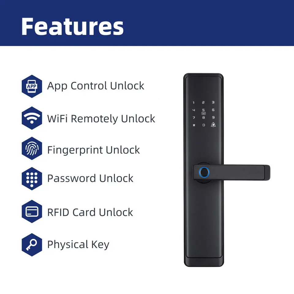 TOPTEQ Zigbee Smart Digital Door Lock For Hotel Biometric Smart Fingerprint Cheap Door Lock Easy Install Apartment Lock