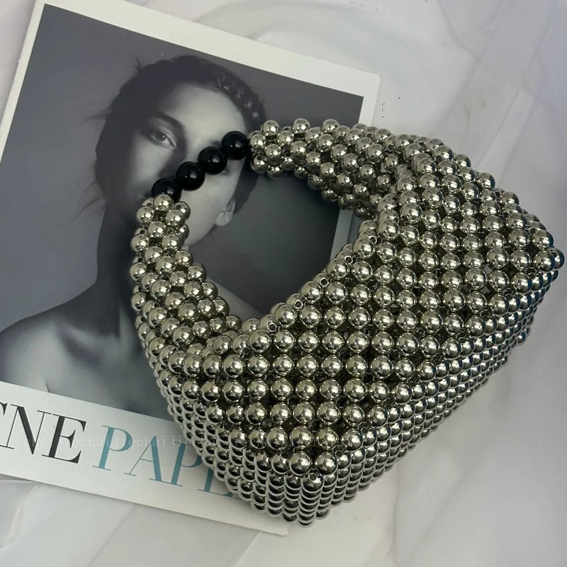 Hollow silver beads bag Acrylic handmade evening bag Mini exquisite handbag