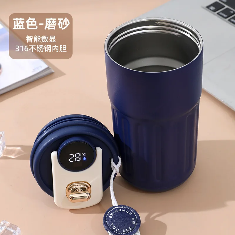 New intelligent temperature 316 stainless steel coffee cup thermos double wall drink accompanying cup with rope portable car cup
