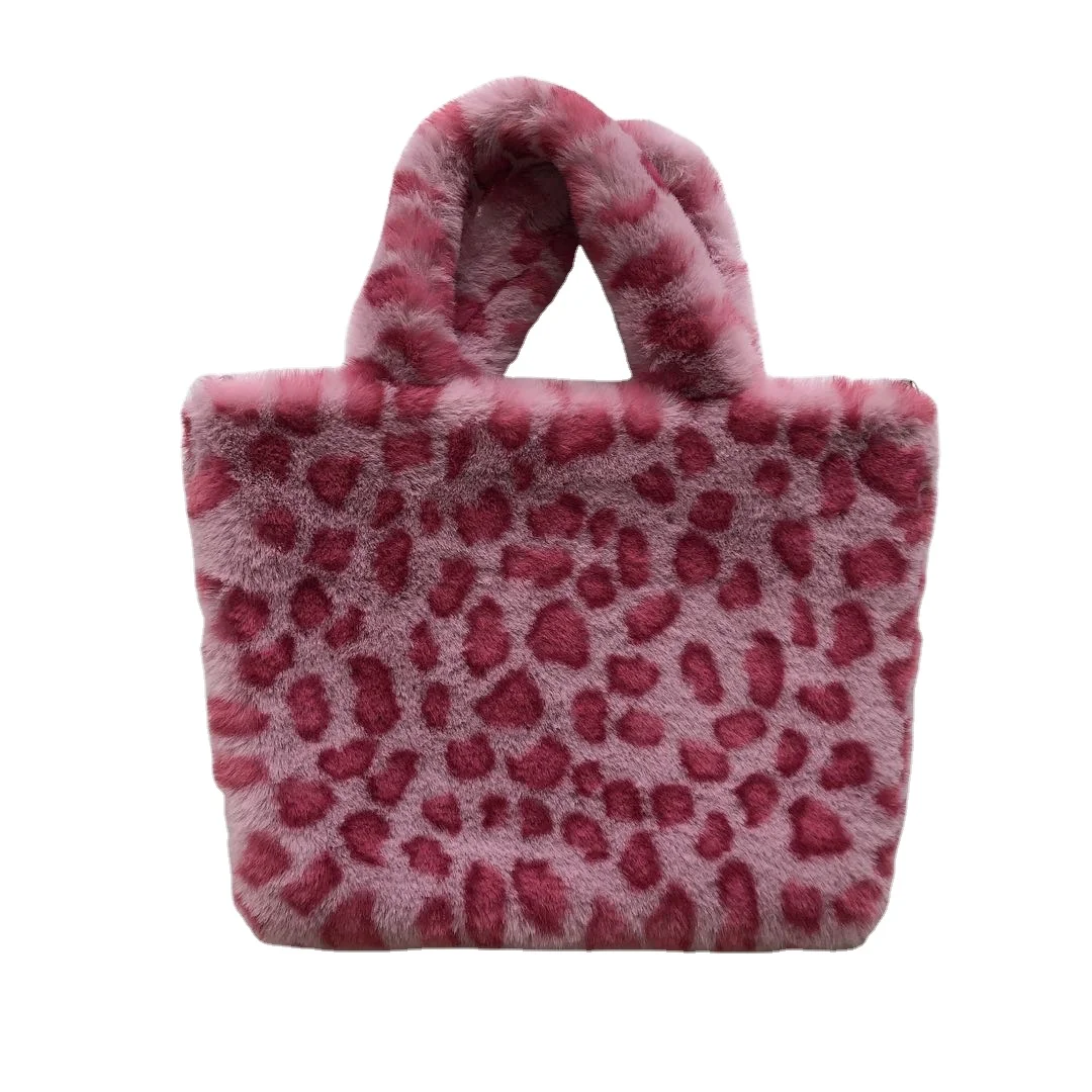 
Blanket Bag Fabrics Textiles Natural Polyester Rabbit Fur Faux Fur Fashion Girls leopard print Bags 