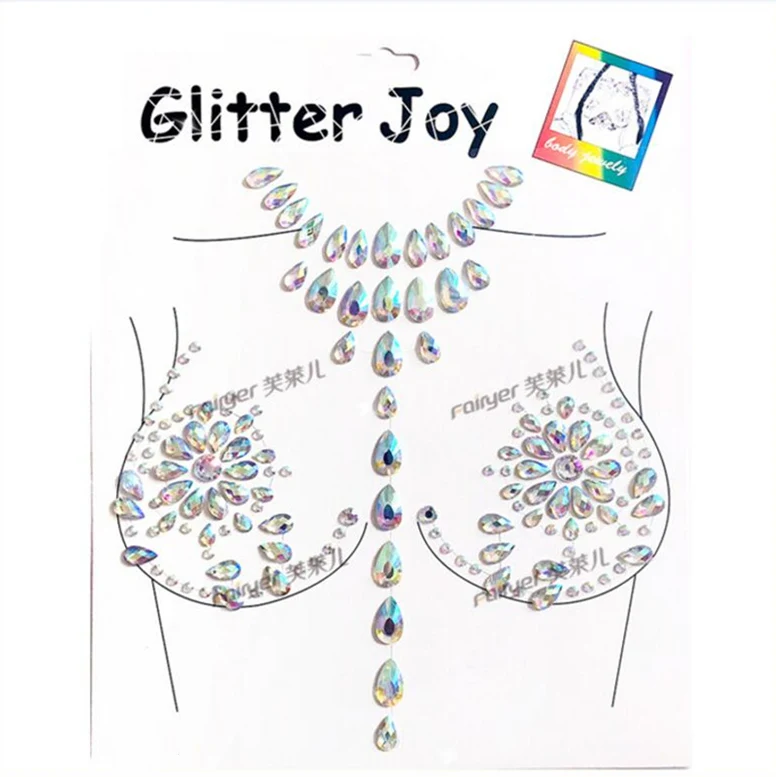Mermaid Breast Gem Glitter Carnival Rhinestone Face Body Jewelry Stickers Crystal Tattoo Nipples Pasties