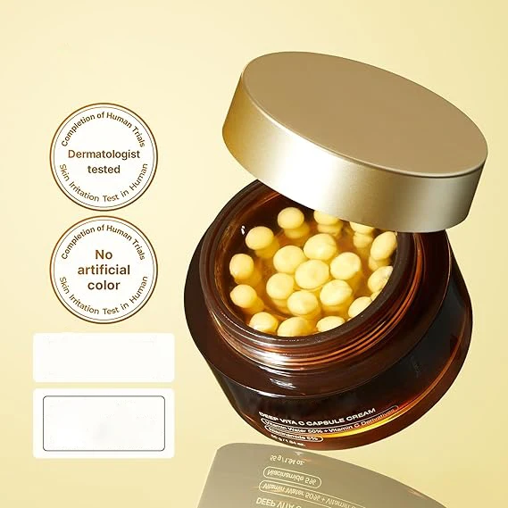 Private Label Korean Liposome Capsules Face Cream Lotion Hydration Vitamin C Golden Capsule Face Moisturizer