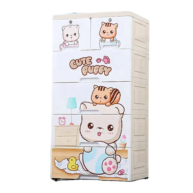 5 layer cartoon design storage drawer foldable plastic cabinet baby cupboard for clothes