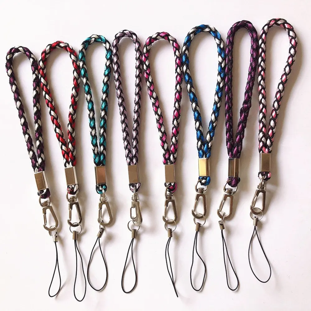 Wholesale Braided Round Rope Wrist Mobil Phone Strap Short Polyester Lanyard Keychain