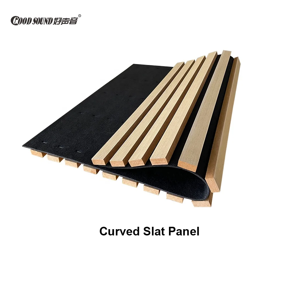 Goodsound Anti-noise Oak Walnut pet mdf Flexible Polyester Fiber Acoustic Wood Paneling Sound Proof Curved Slat Wall Panel