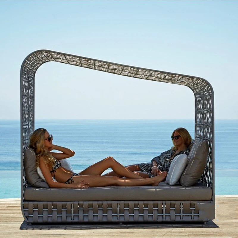 Outdoor custom landing creative leisure double resort rattan furniture bed